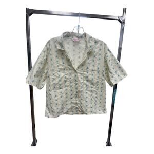 Vtg Sport Carriage Court Diamond White M Blue AOP Button Up Short Sleeve Shirt